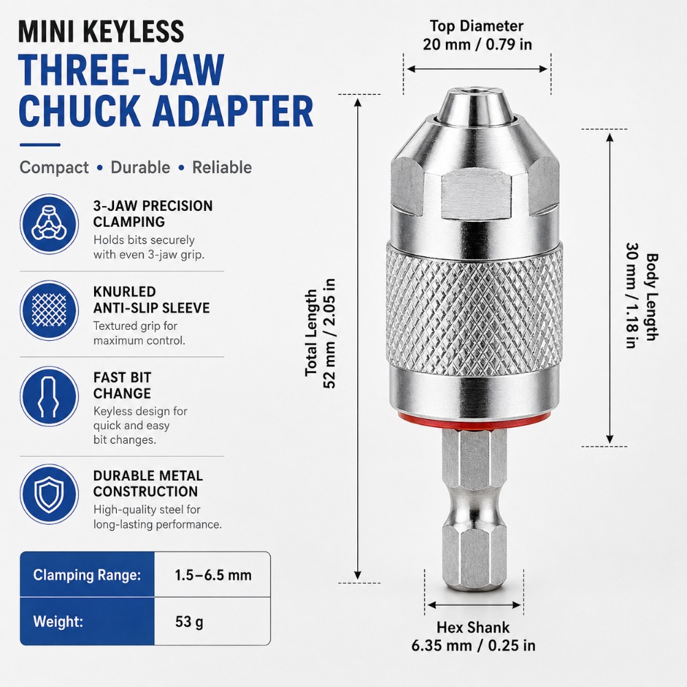 Power Tools Woodworking - Adaptor Chuck Bor 3 Rahang dengan